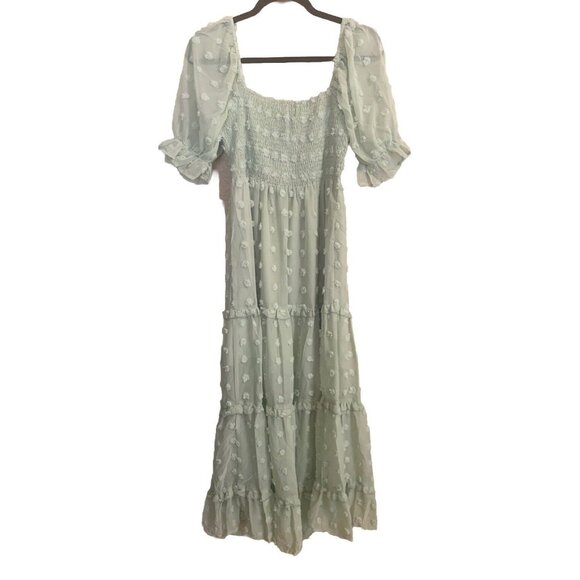 R. Yiposha Romantic Flutter Swiss Dot Puff Sleeve Sage Milkmaid Dress S (4/6) - Picture 1 of 14